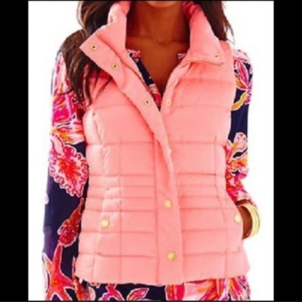 ❤️ LILLY PULITZER Isabella Puffer Down Vest in Coral F10